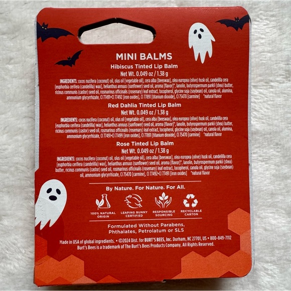 Burt’s Bees A lil Batty Mini Tinted Lip Balm Rose Hibiscus Red Dahlia - Picture 4 of 10